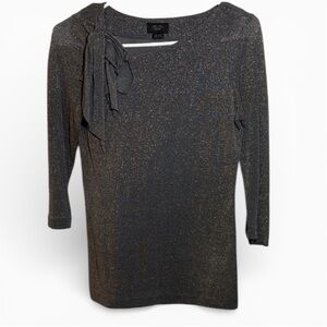 Anthropologie Deletta Metallic Gold Knit Tie Neck Top XS